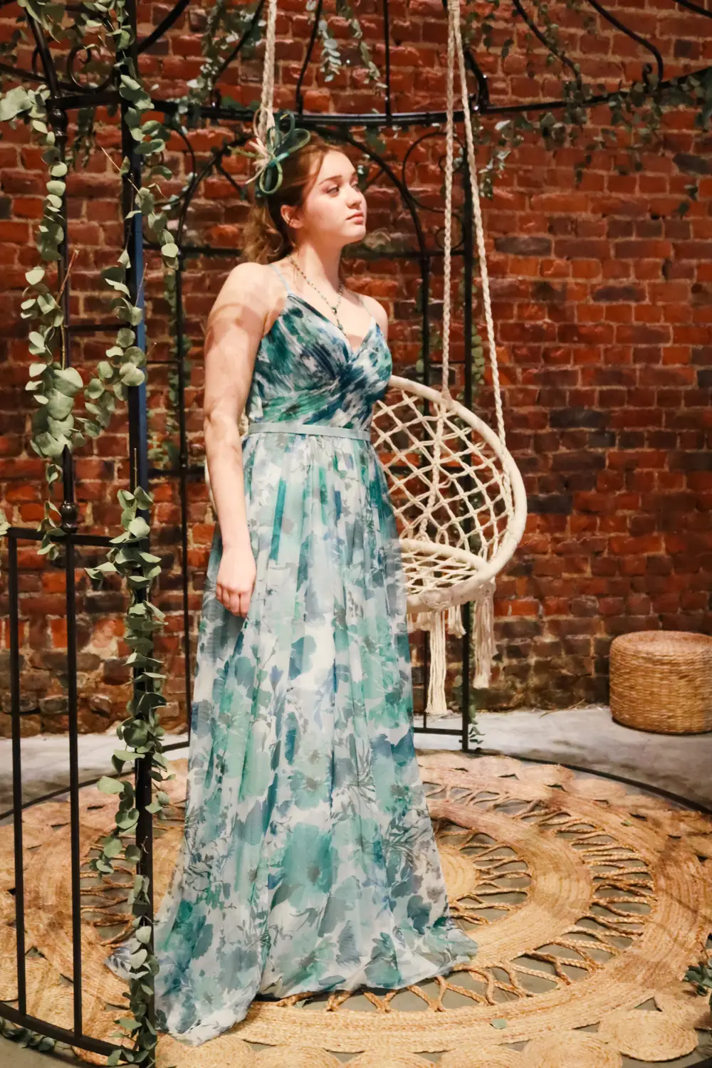 Robe longue imprimée vert d’eau pour une cérémonie